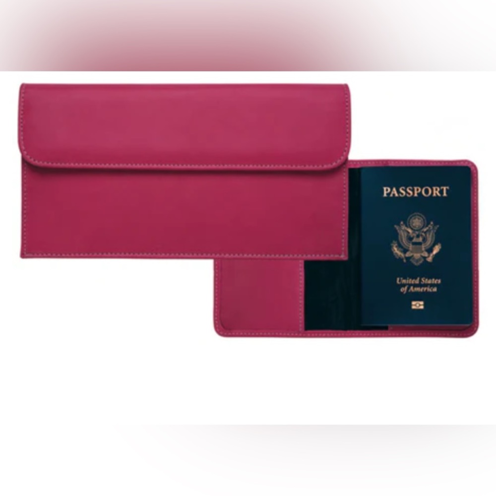Raika magenta pebbled leather travel pouch w/matching passport cover– NIB